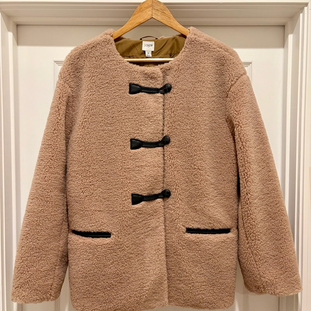 NEW J. Crew Sherpa Toggle Coat Women's Teddy Jacket in Tan
